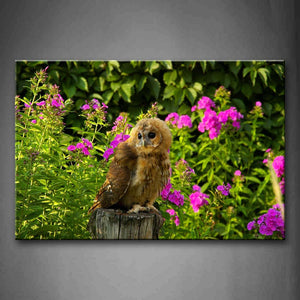 Yellow Owl Stand Wood Tree Purlpe Flower Wall Art Painting The Picture Print On Canvas Animal Pictures For Home Decor Decoration Gift 