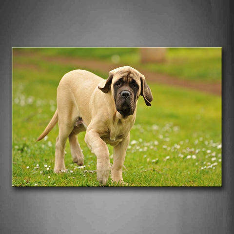 Yellow Dog Stand On Lawn Flower Wall Art Painting The Picture Print On Canvas Animal Pictures For Home Decor Decoration Gift 