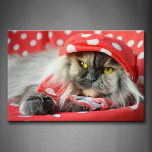 Cat Wear Red Hood Lie On Cloth Wall Art Painting Pictures Print On Canvas Animal The Picture For Home Modern Decoration 