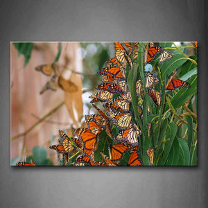 Many Butterflys Stop On Green Leafs Wall Art Painting Pictures Print On Canvas Animal The Picture For Home Modern Decoration 