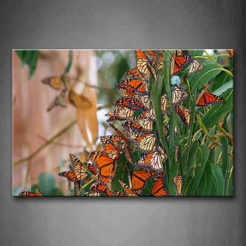 Many Butterflys Stop On Green Leafs Wall Art Painting Pictures Print On Canvas Animal The Picture For Home Modern Decoration 