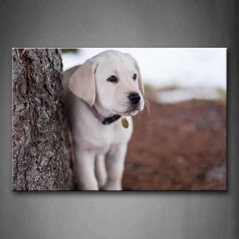 White Dog Stand Near A Trunk Wall Art Painting The Picture Print On Canvas Animal Pictures For Home Decor Decoration Gift 