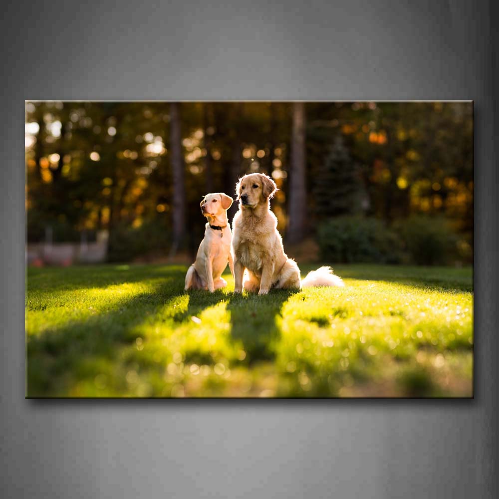 Two Dogs Sit On The Grass Wall Art Painting The Picture Print On Canvas Animal Pictures For Home Decor Decoration Gift 