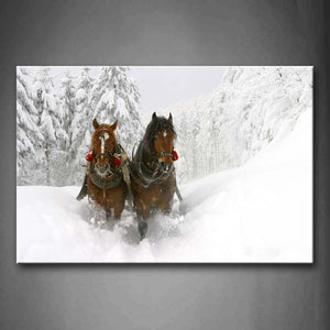 Brown Horses Running On The Snowfield Wall Art Painting Pictures Print On Canvas Animal The Picture For Home Modern Decoration 