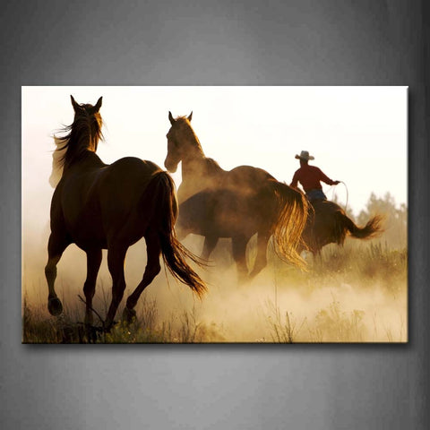 Brown Horses Running On The Grass Wall Art Painting Pictures Print On Canvas Animal The Picture For Home Modern Decoration 