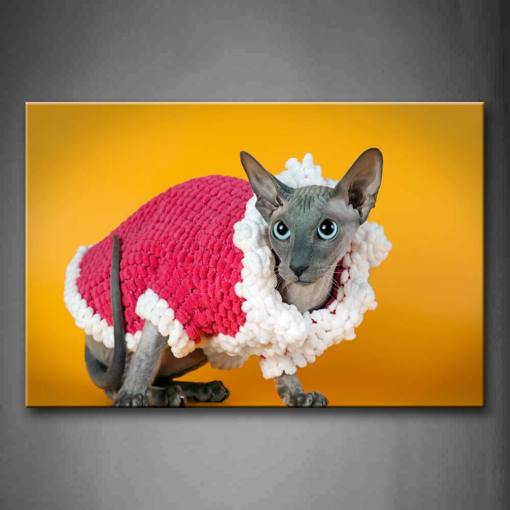 Gray Cat Wear Red Cloth Wall Art Painting Pictures Print On Canvas Animal The Picture For Home Modern Decoration 