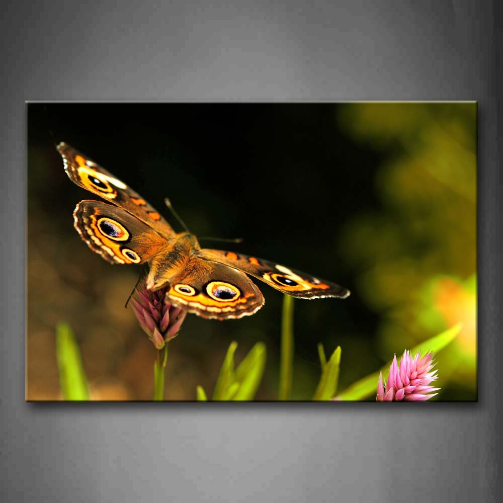 Yellow Butterfly Stand On Pink Flower Wall Art Painting Pictures Print On Canvas Animal The Picture For Home Modern Decoration 