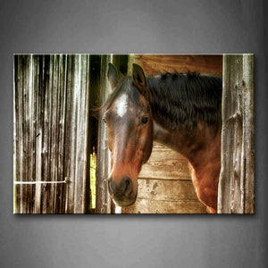 Brown Horse Stand In Wooden Stable Wall Art Painting The Picture Print On Canvas Animal Pictures For Home Decor Decoration Gift 