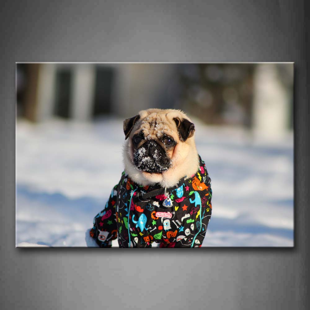 Yellow Dog Wear Clothes On Snowfield Wall Art Painting Pictures Print On Canvas Animal The Picture For Home Modern Decoration 