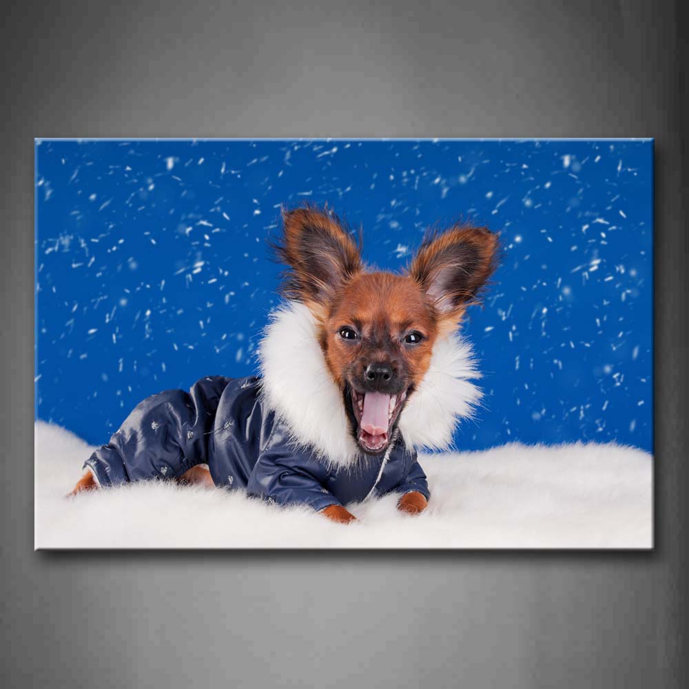 Brown Dog Wear Blue Clothes On Snowfeild Wall Art Painting Pictures Print On Canvas Animal The Picture For Home Modern Decoration 