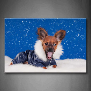 Brown Dog Wear Blue Clothes On Snowfeild Wall Art Painting Pictures Print On Canvas Animal The Picture For Home Modern Decoration 