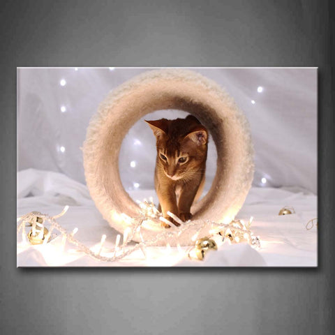 Brown Cat Walk On Circle Near Bell Wall Art Painting Pictures Print On Canvas Animal The Picture For Home Modern Decoration 