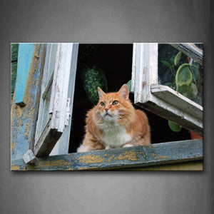 Yellow Cat Sit On Windowsill With Windows Open Wall Art Painting Pictures Print On Canvas Animal The Picture For Home Modern Decoration 