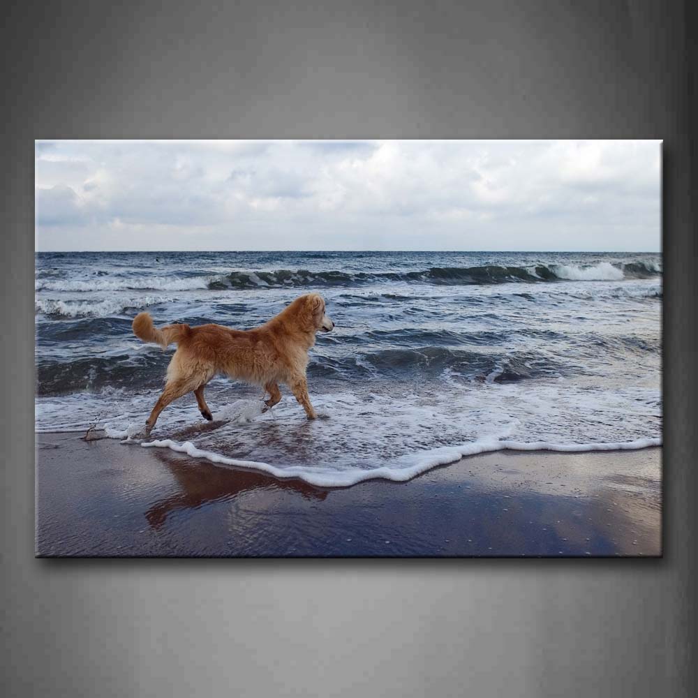 Yellow Dog Walk On Seaside Wall Art Painting Pictures Print On Canvas Animal The Picture For Home Modern Decoration 