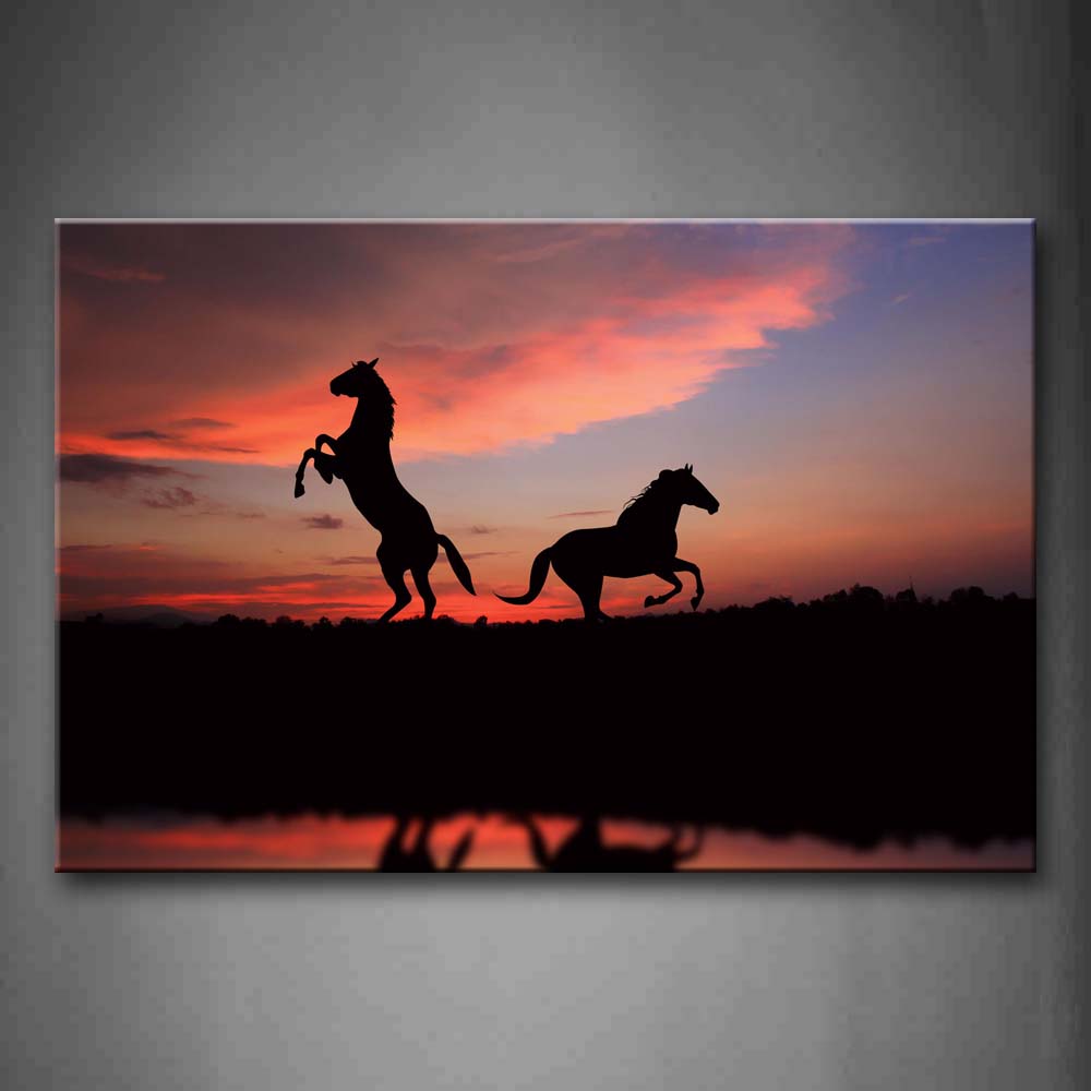 Two Horses Running By River Under Sunset Wall Art Painting The Picture Print On Canvas Animal Pictures For Home Decor Decoration Gift 