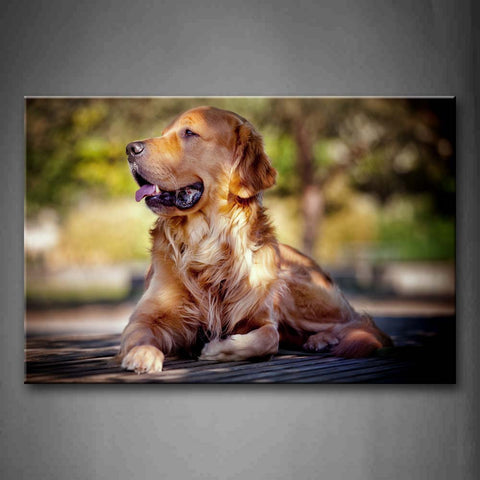 Yellow Dog Sit On Wood Land With Mouth Open  Wall Art Painting Pictures Print On Canvas Animal The Picture For Home Modern Decoration 