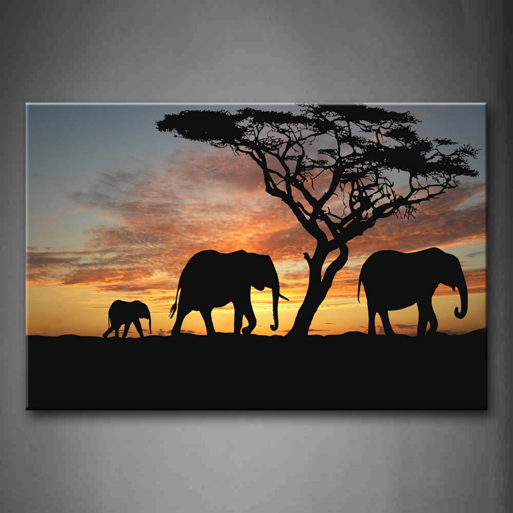 Three Elephants Walk Bear Tree Wall Art Painting Pictures Print On Canvas Animal The Picture For Home Modern Decoration 