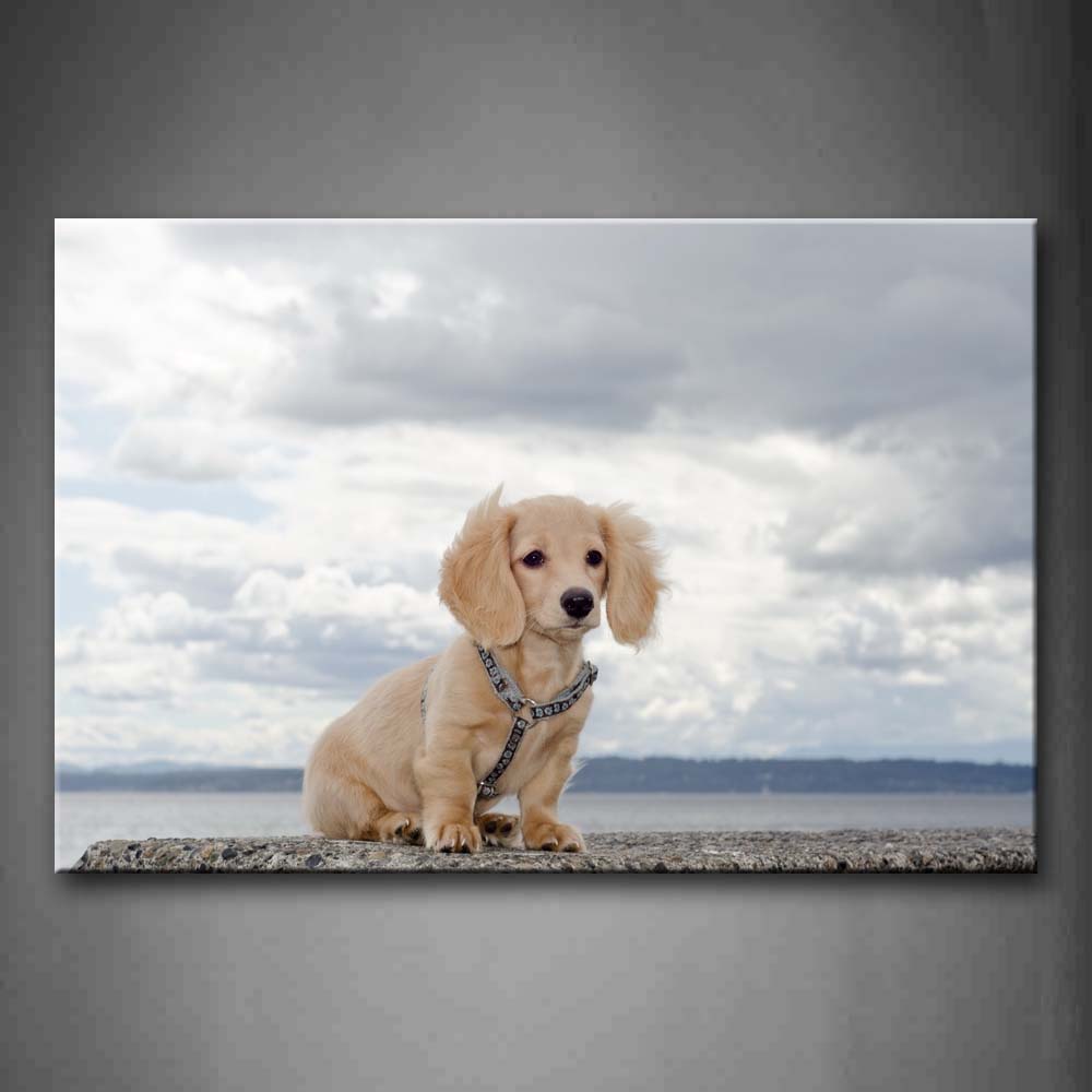 Yellow Dog Stand On Rock Near Sea  Wall Art Painting The Picture Print On Canvas Animal Pictures For Home Decor Decoration Gift 