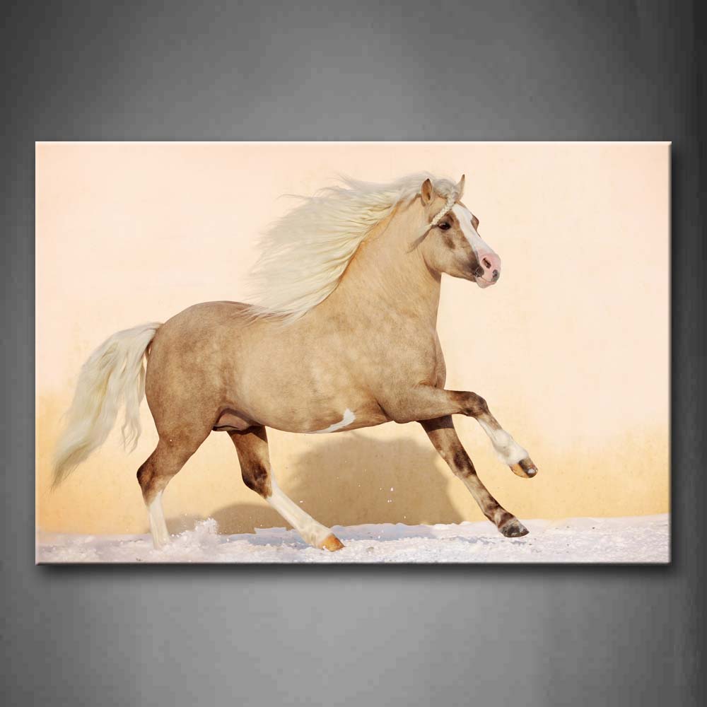 Yellow Horse Run On Snowfield  Wall Art Painting Pictures Print On Canvas Animal The Picture For Home Modern Decoration 