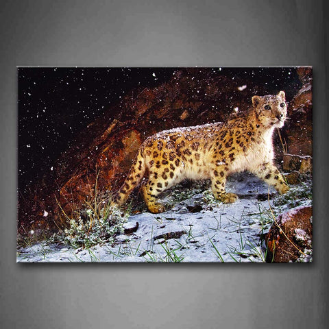 Leopard Walk On Mountant Snowing Wall Art Painting The Picture Print On Canvas Animal Pictures For Home Decor Decoration Gift 