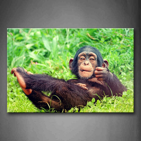 Chimpanzee Lie On The Grass Wall Art Painting The Picture Print On Canvas Animal Pictures For Home Decor Decoration Gift 