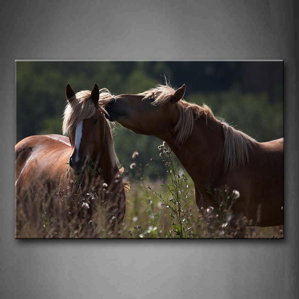 Two Horses Play In Grass Wall Art Painting The Picture Print On Canvas Animal Pictures For Home Decor Decoration Gift 