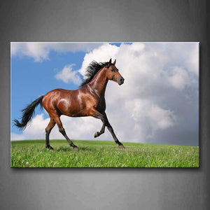 Brown Horse Walk On Grass Wall Art Painting Pictures Print On Canvas Animal The Picture For Home Modern Decoration 