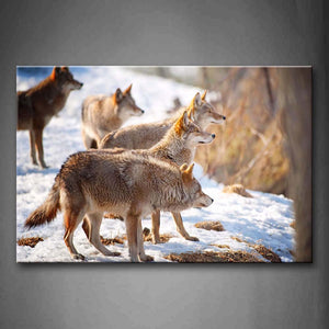 Five Wolves Stand On Snowfield  Wall Art Painting Pictures Print On Canvas Animal The Picture For Home Modern Decoration 