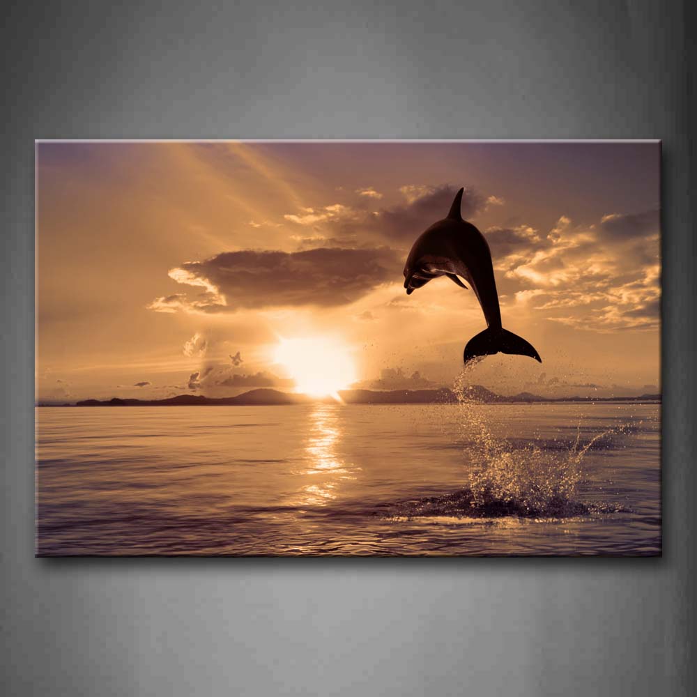 Brown Dolphin Jump Out The Sea Wall Art Painting Pictures Print On Canvas Animal The Picture For Home Modern Decoration 