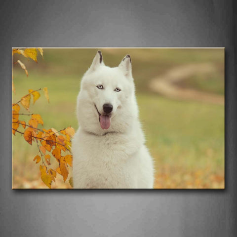 White Dog Sit Near Tree Sticking Out Tongue Wall Art Painting Pictures Print On Canvas Animal The Picture For Home Modern Decoration 