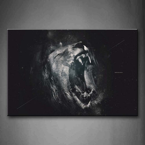 Black And White Lion Open Mouth Head Portrait Wall Art Painting The Picture Print On Canvas Animal Pictures For Home Decor Decoration Gift 