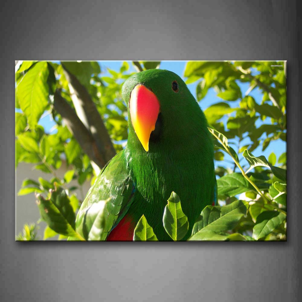 Green Parrot Stand On Branch With Leaves Wall Art Painting The Picture Print On Canvas Animal Pictures For Home Decor Decoration Gift 