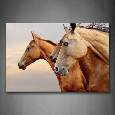 Three Brown Horses Head Wall Art Painting Pictures Print On Canvas Animal The Picture For Home Modern Decoration 