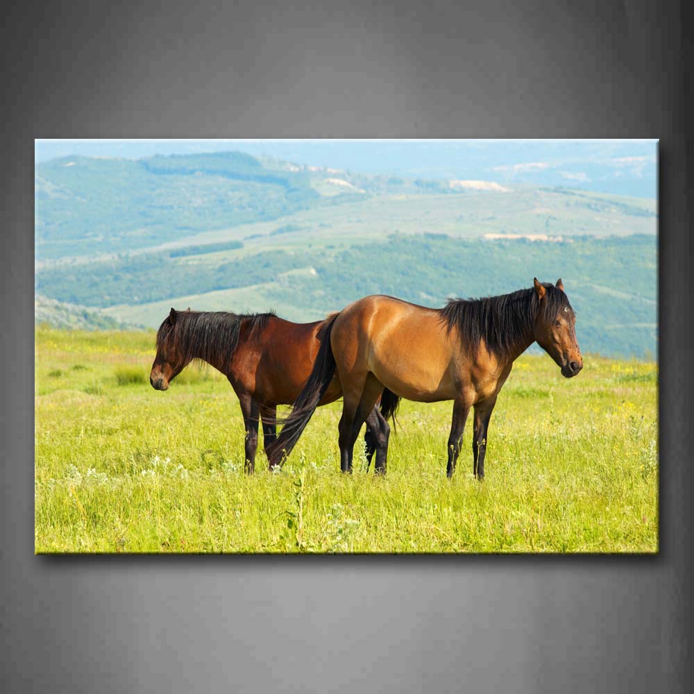 Two Horses Stand On Grass  Wall Art Painting The Picture Print On Canvas Animal Pictures For Home Decor Decoration Gift 