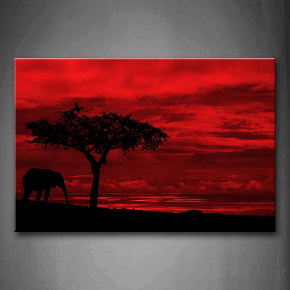 Red Elephant Stand Under Tree At Dusk Wall Art Painting The Picture Print On Canvas Animal Pictures For Home Decor Decoration Gift 