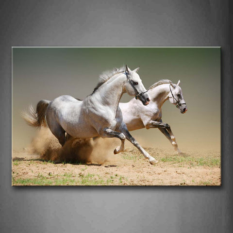 Two Horses Run On Sand Land Wall Art Painting Pictures Print On Canvas Animal The Picture For Home Modern Decoration 