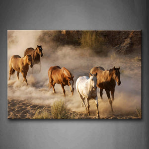 Brown Horses Run On Sand Land Wall Art Painting Pictures Print On Canvas Animal The Picture For Home Modern Decoration 