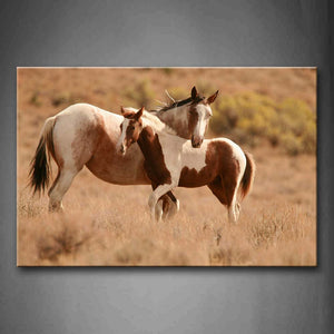 Brown Two Horses Play On Dry Lawn  Wall Art Painting Pictures Print On Canvas Animal The Picture For Home Modern Decoration 