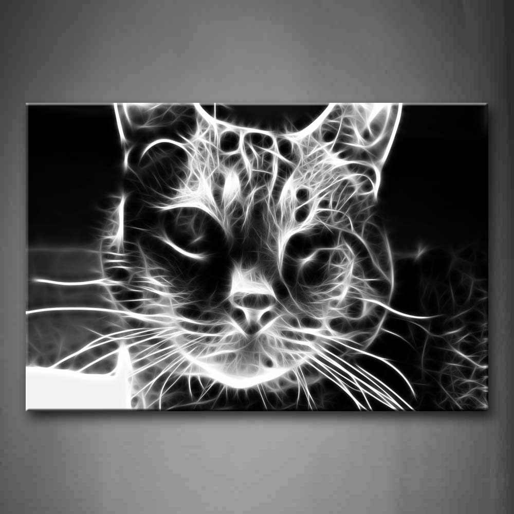 Black And White Cat Head Portrait Wall Art Painting Pictures Print On Canvas Animal The Picture For Home Modern Decoration 