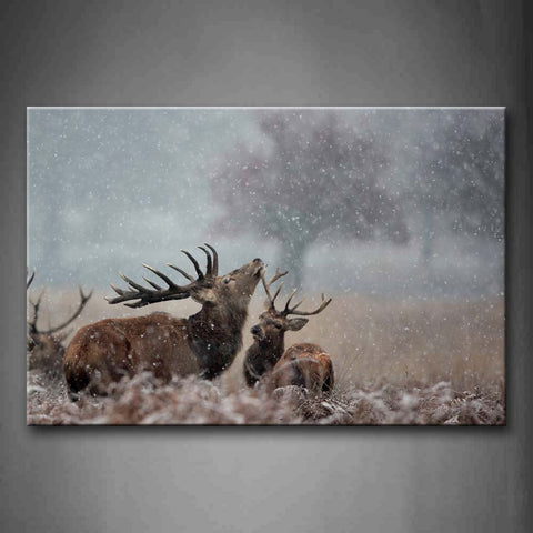 Two Deers Lie On Land When Snowing Wall Art Painting The Picture Print On Canvas Animal Pictures For Home Decor Decoration Gift 