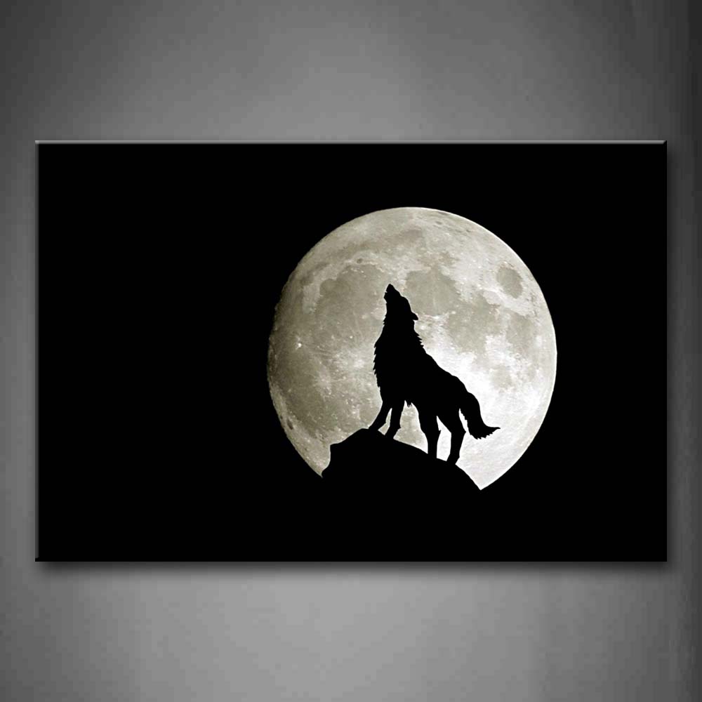 Black And White Wolf Howl Under The Moon Wall Art Painting Pictures Print On Canvas Animal The Picture For Home Modern Decoration 