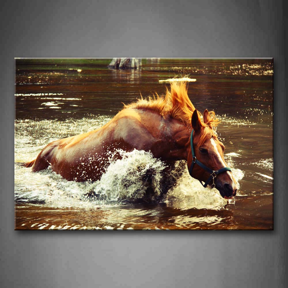 Horse Run In River Wall Art Painting Pictures Print On Canvas Animal The Picture For Home Modern Decoration 