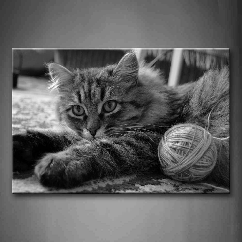 Cat Play Woolen Yarn Wall Art Painting Pictures Print On Canvas Animal The Picture For Home Modern Decoration 