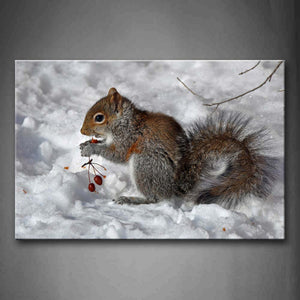 Squirrel Eat Fruits On Snowfield Wall Art Painting The Picture Print On Canvas Animal Pictures For Home Decor Decoration Gift 