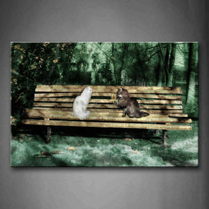 Two Cats Sit On Bench  Wall Art Painting The Picture Print On Canvas Animal Pictures For Home Decor Decoration Gift 