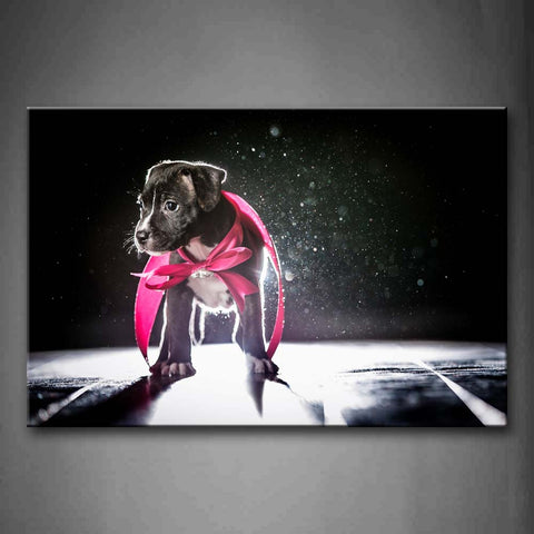 Pink Black Dog Wear Red Bowknot Wall Art Painting Pictures Print On Canvas Animal The Picture For Home Modern Decoration 