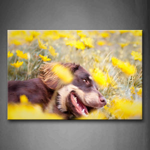 Dog Stay Among Yellow Flowers Wall Art Painting The Picture Print On Canvas Animal Pictures For Home Decor Decoration Gift 