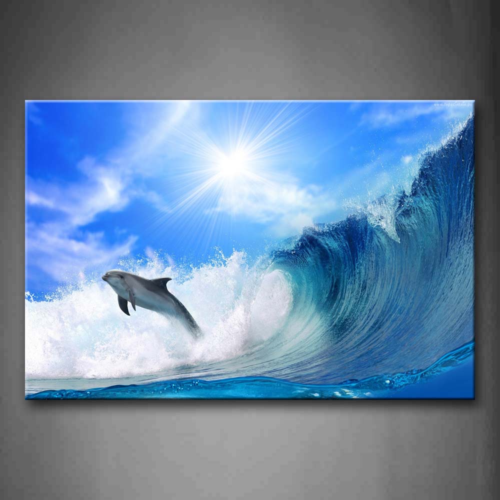 Blue Dolphin Jump With The Waves Wall Art Painting Pictures Print On Canvas Animal The Picture For Home Modern Decoration 