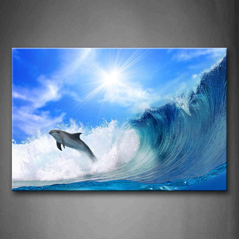 Blue Dolphin Jump With The Waves Wall Art Painting Pictures Print On Canvas Animal The Picture For Home Modern Decoration 