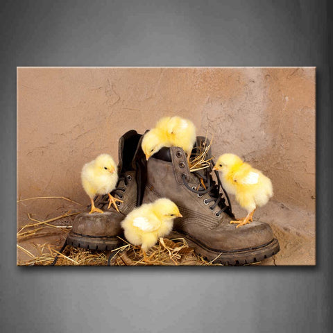 Cute Yellow Chicken Stand On Shoes Wall Art Painting Pictures Print On Canvas Animal The Picture For Home Modern Decoration 